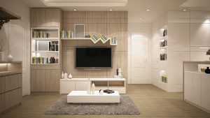 Living room wall space saving wall units.